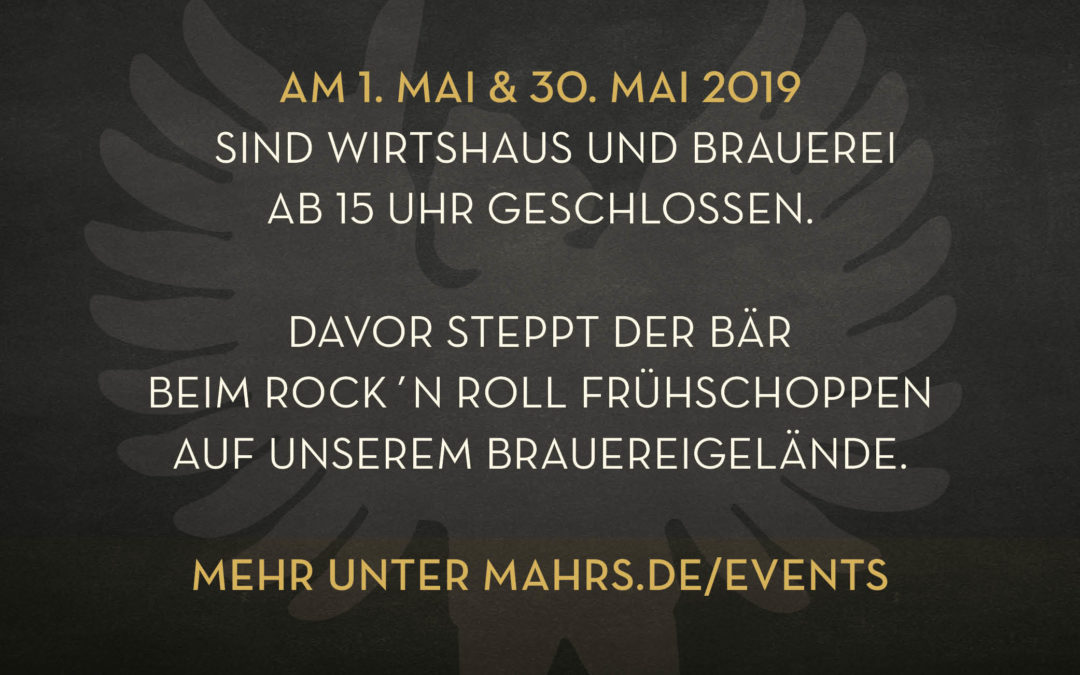 Geänderte Öffnungszeiten am 1. und 30. Mai 2019