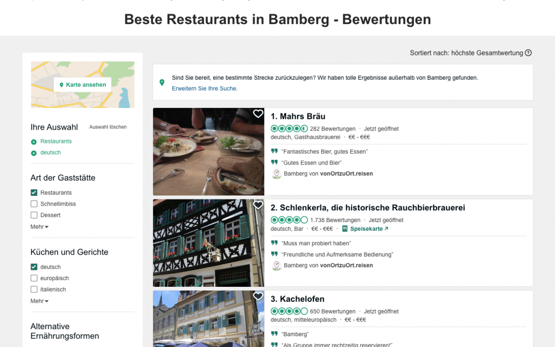 Mahrs Bräu auf Platz 1 der besten Restaurants Bambergs