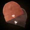 Mahrs Bräu beanies with embroidered angel in terracotta and brown